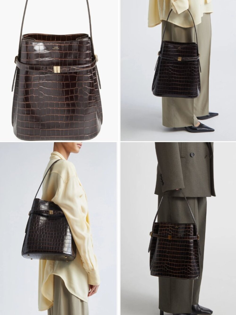 TOTEME Belted Croc Embossed Leather Bucket Bag